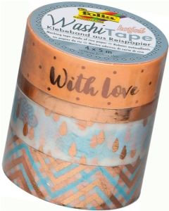 Ruban décoratif autocollant - Hotfoil or rose II : FOLIA Washi Tape Lot de 4 Visuel