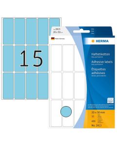 Photo HERMA 2413 : Lot de 480 étiquettes - 20,0 x 50,0 mm - Bleu