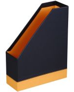 Porte-revues en simili cuir - Dos de 95 mm - Noir/Orange RHODIA