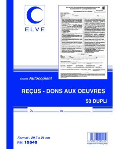 Carnet Reçus Association - Dons aux œuvres Cerfa 11580-03 ELVE