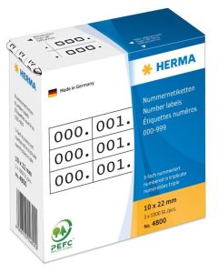 Etiquettes à triple numérotation - Noir et Blanc HERMA 4800