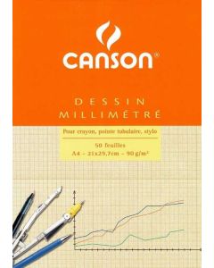 Papier Millimétré à trait Rouge - A4 : CANSON Bloc de 50 feuilles