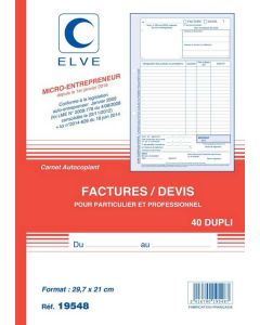 ELVE Carnet  autocopiant Dupli  Facturier Auto-entrepreneur 