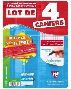 CLAIREFONTAINE 646361C : Lot de 4 cahiers - 96 pages - 240 x 320 mm