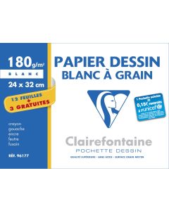 Pochette à dessin - 15 feuilles de papier blanc à grain - 96177C Clairefontaine