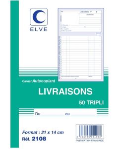 Bon de Livraison Carnet autocopiant Tripli A5 Elve 2108