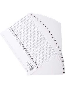 Jeu de 20 Intercalaires numériques en carte blanche - 1 à 20 - 223 x 297 mm : EXACOMPTA