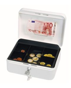 Photo Caissette à monnaie avec clip - Blanc - 200 x 160 x 90 mm : WEDO ouvert