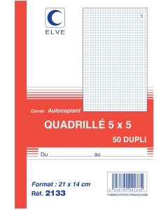 QUADRILLE : Carnet autocopiant Dupli 210 x 140 mm Elve 2133