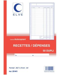 RECETTES DÉPENSES : Carnet autocopiant  297 x 210 mm Elve 2141
