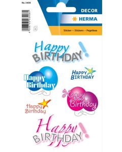 Photo HERMA : Lot de 18 stickers en papier - Happy Birthday - 3408