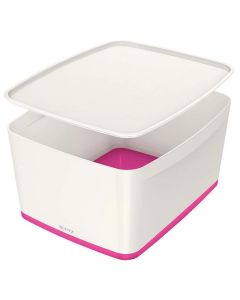 Photo Boîte de rangement WOW avec couvercle - 18 litres - Blanc / Rose LEITZ My Box