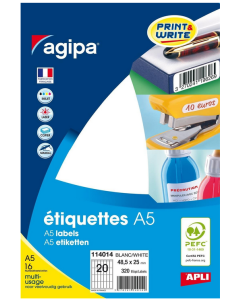 Photo Lot de 320 Étiquettes multi-usages adhésives - 48,5 x 20 mm - Blanc