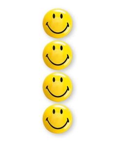 Photo Lot de 4 Aimants SMILEY 40 mm - Jaune et Noir : MAGNETOPLAN 16673