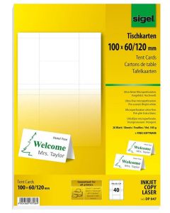 Photo Lot de 40 cartes de table Blanc 100 x 60 mm (SIGEL : Papeterie) modèle