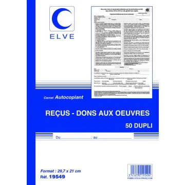 Carnet Reçus Association - Dons aux œuvres Cerfa 11580-03 ELVE