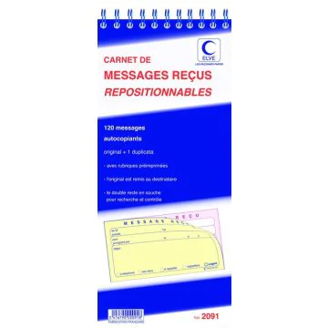 ELVE : Lot de 5 carnets autocopiants 2091 - Messages téléphoniques repositionnables