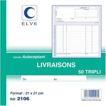 Photo Carnet de livraison 210 x 210 mm - Autocopiant Tripli ELVE