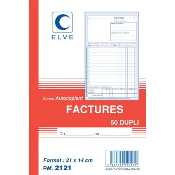 FACTURES : Carnet autocopiant Dupli 210 x 140 mm Elve 2121