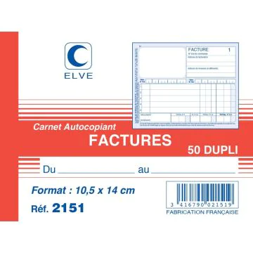 FACTURIER Carnet autocopiant Dupli - 140 x 105 mm  ELVE 2151