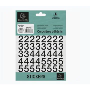 Pochette de Chiffres adhésifs de 0 à 9 - 20 mm - Noir : EXACOMPTA image