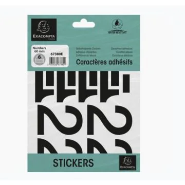 Pochette de Chiffres adhésifs de 0 à 9 - 60 mm - Noir : EXACOMPTA image