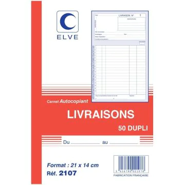 BON LIVRAISON : Manifold autocopiant Dupli 210 x 140 mm 2107 Elve