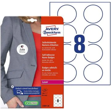 Etiquettes Badges pour Textile - Blanc - Rond - 65mm AVERY Lot de 160 image