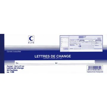 Carnet à souche Traites normalisées LCR - Lettre de change 139 Elve