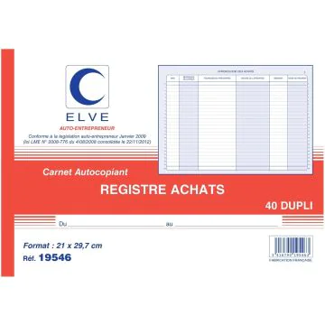 Registre des achats - Auto-entrepreneur ELVE 19546