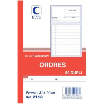 CARNET D'ORDRES : Carnet autocopiant Dupli - 210 x 140 mm Elve 2113