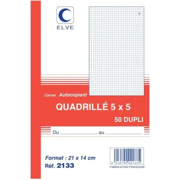 QUADRILLE : Carnet autocopiant Dupli 210 x 140 mm Elve 2133