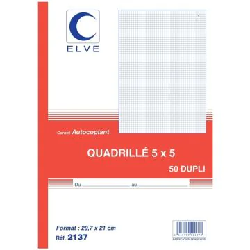 QUADRILLE : Carnet autocopiant Dupli - 297 x 210 mm Elve 2137