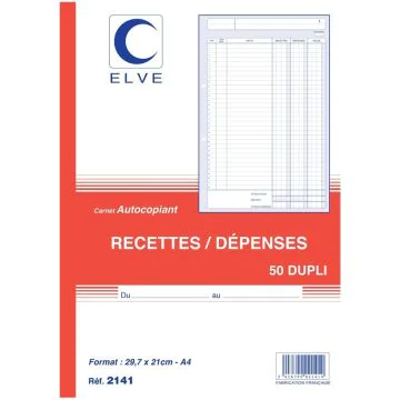 RECETTES DÉPENSES : Carnet autocopiant  297 x 210 mm Elve 2141