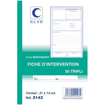 Fiche d'Intervention: Carnet autocopiant Tripli  A5 Manifold 2143 Elve