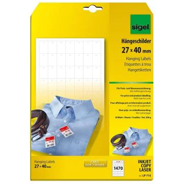 Photo Lot de 1470 étiquettes à trous blanches - Multi-usages - 27 x 40 mm : SIGEL modèle